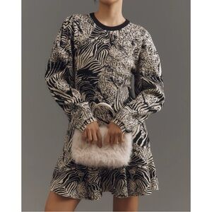 Anthropologie Knit Animal Print Puff Long Sleeve Sweater Dress